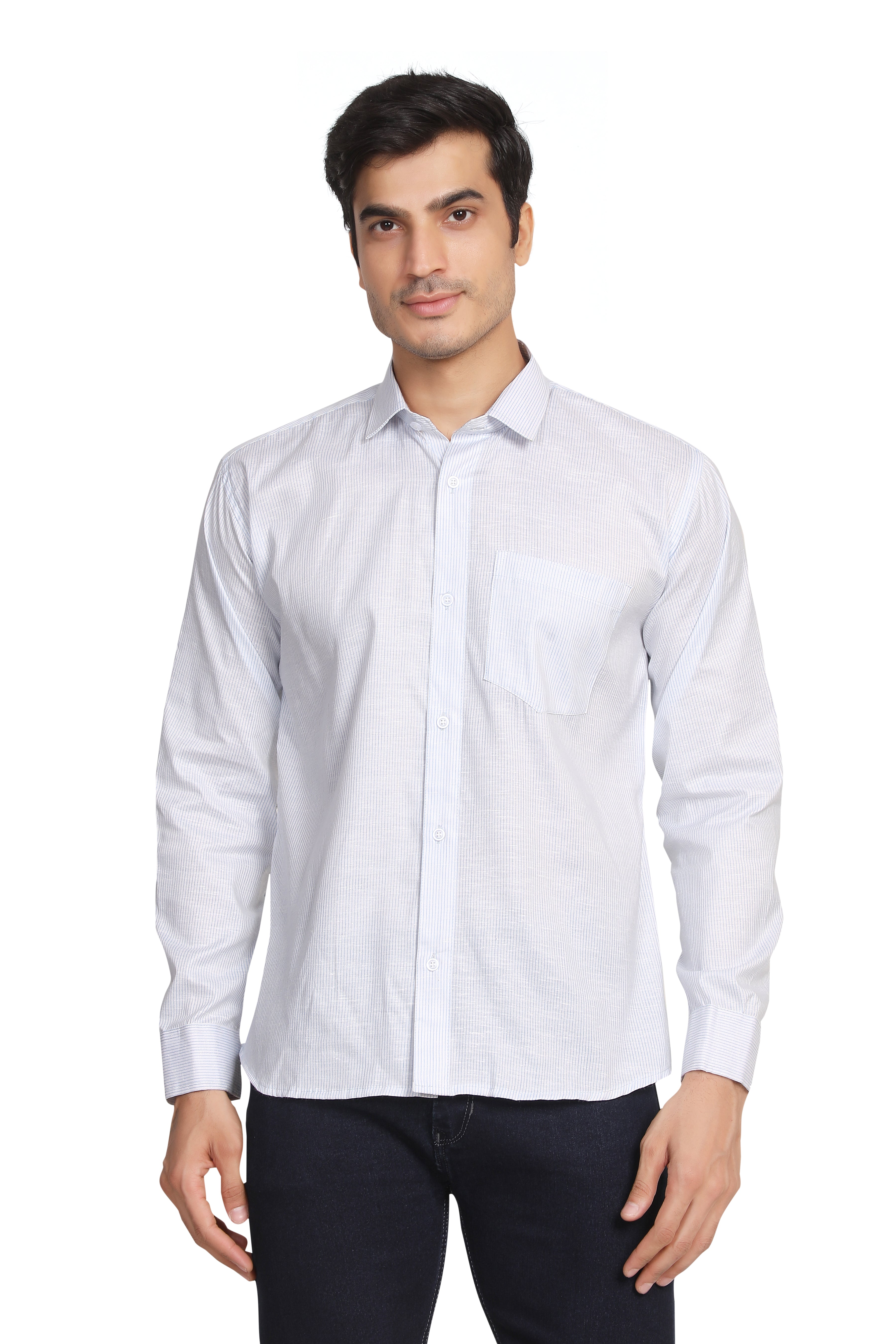 Men’s Light Blue & White Striped Full Sleeve Shirt