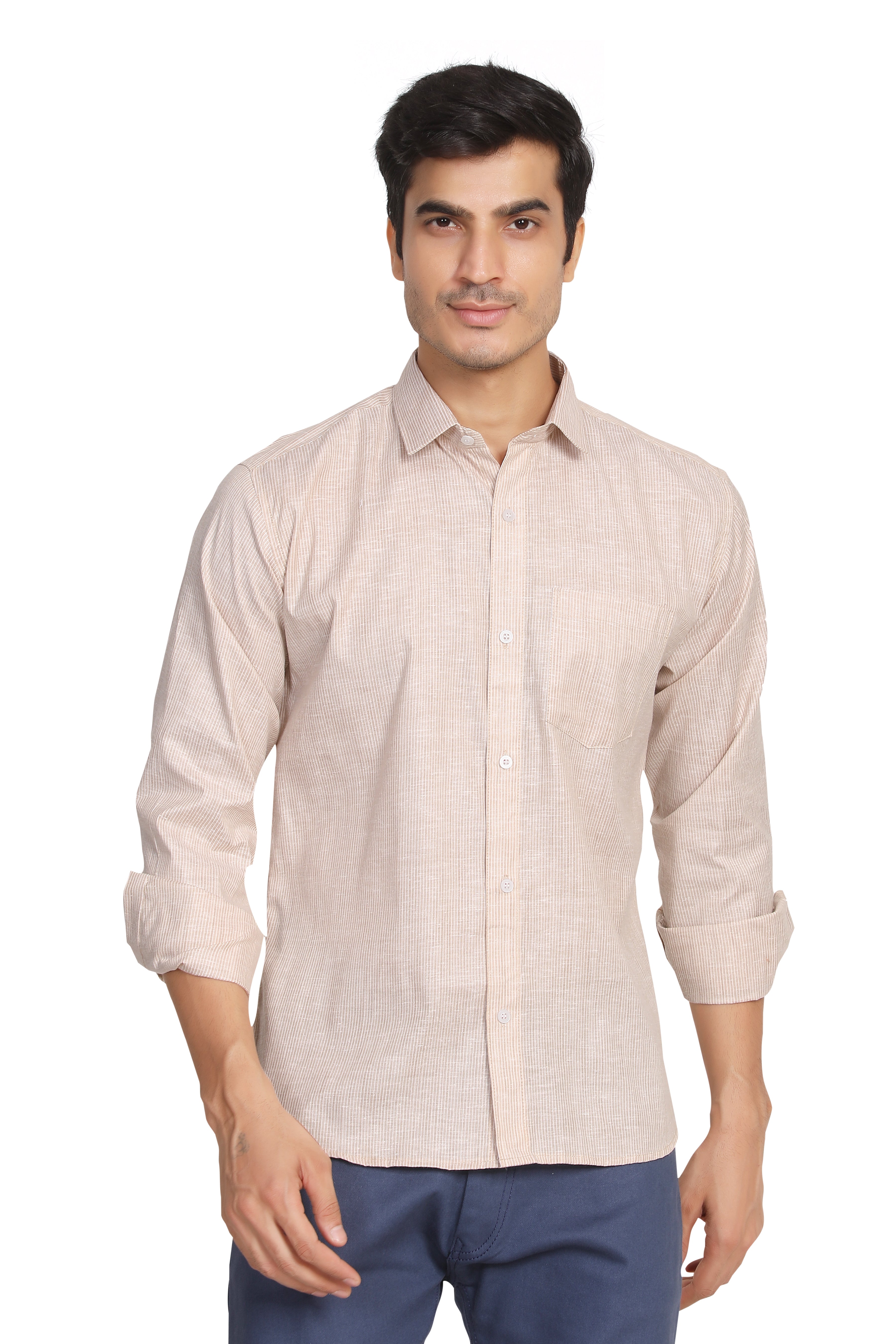 Men’s Brown & White Striped Full Sleeve Shirt