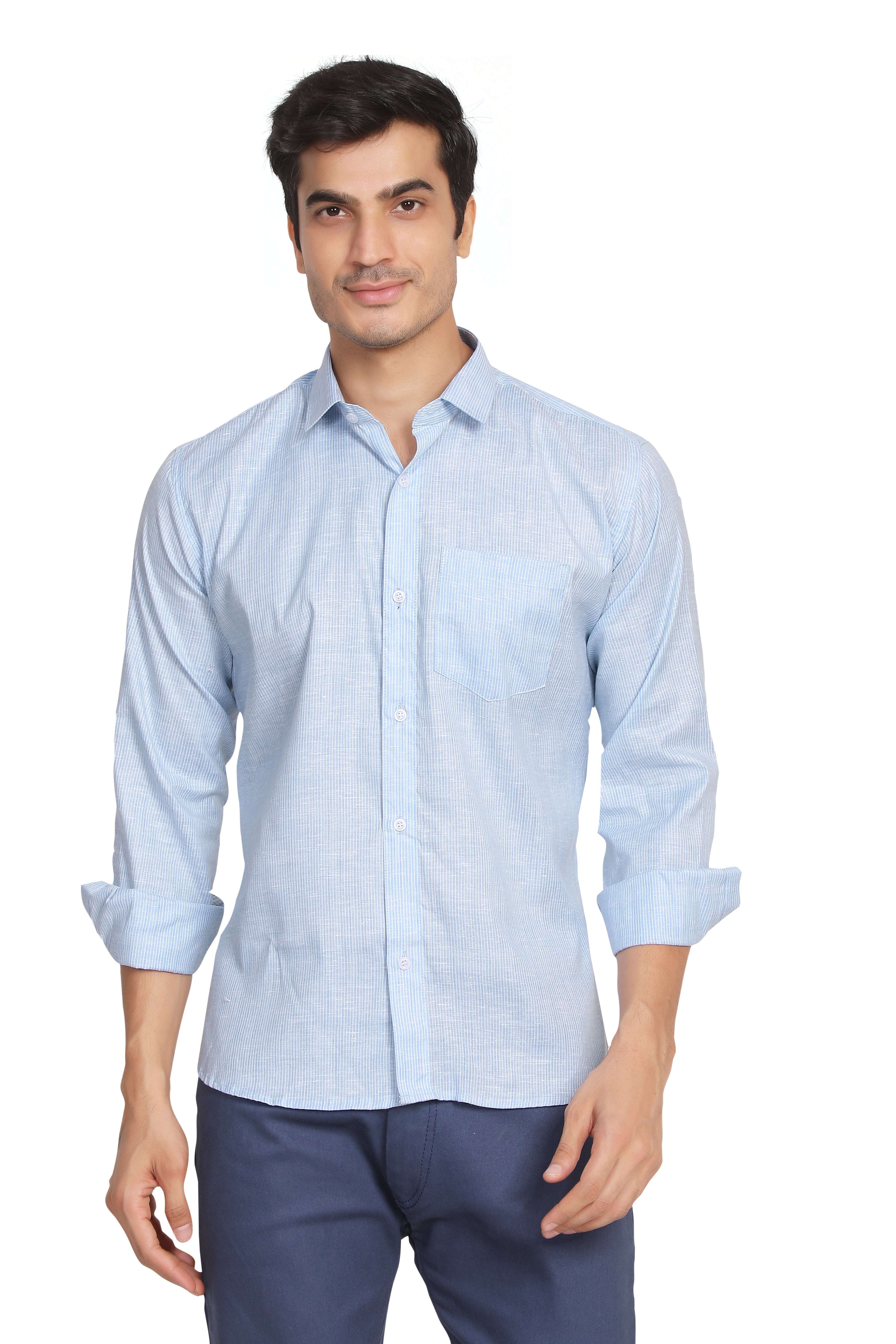 Men’s Blue & White Striped Full Sleeve Shirt