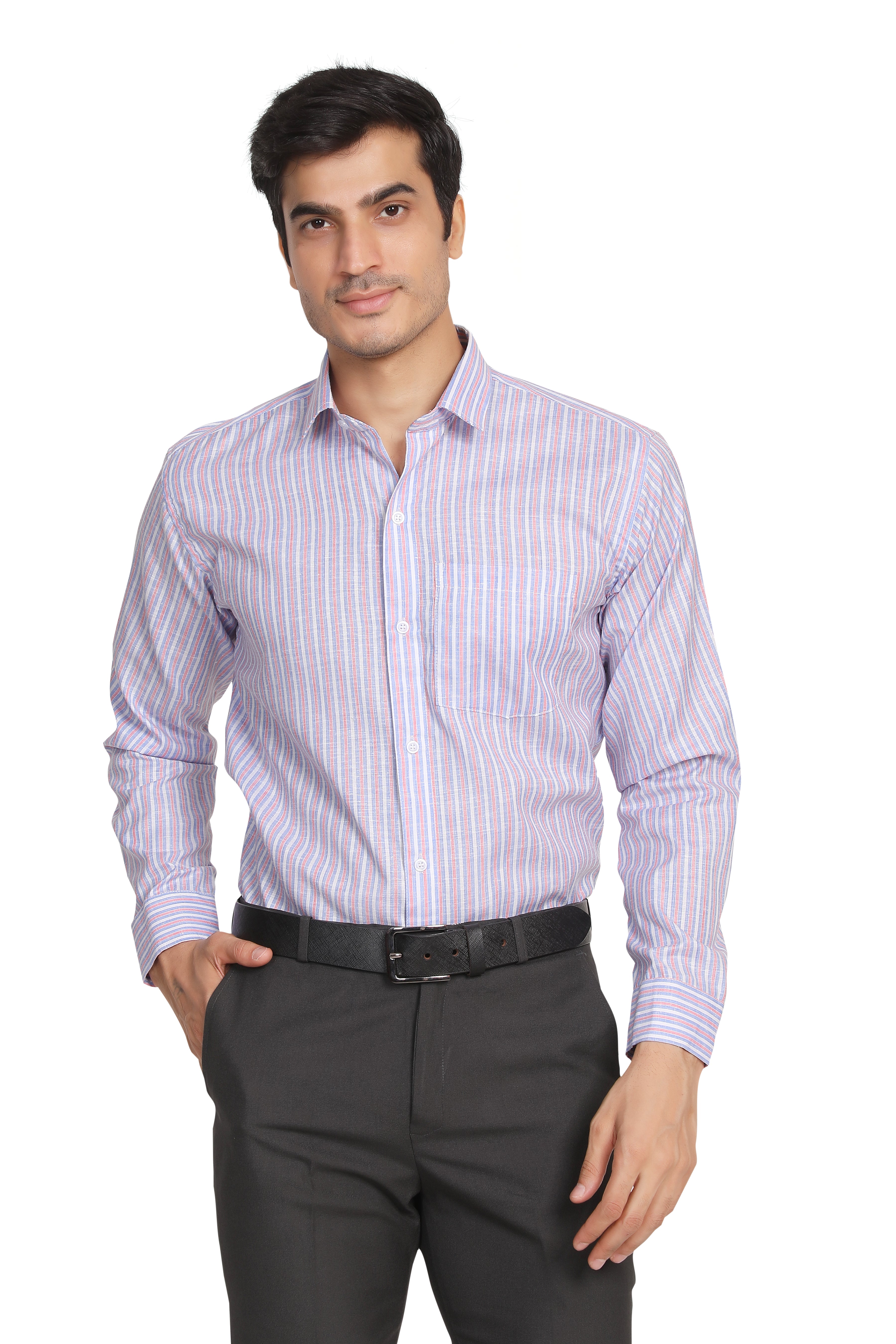 Men’s Blue & Pink Striped Full Sleeve Shirt