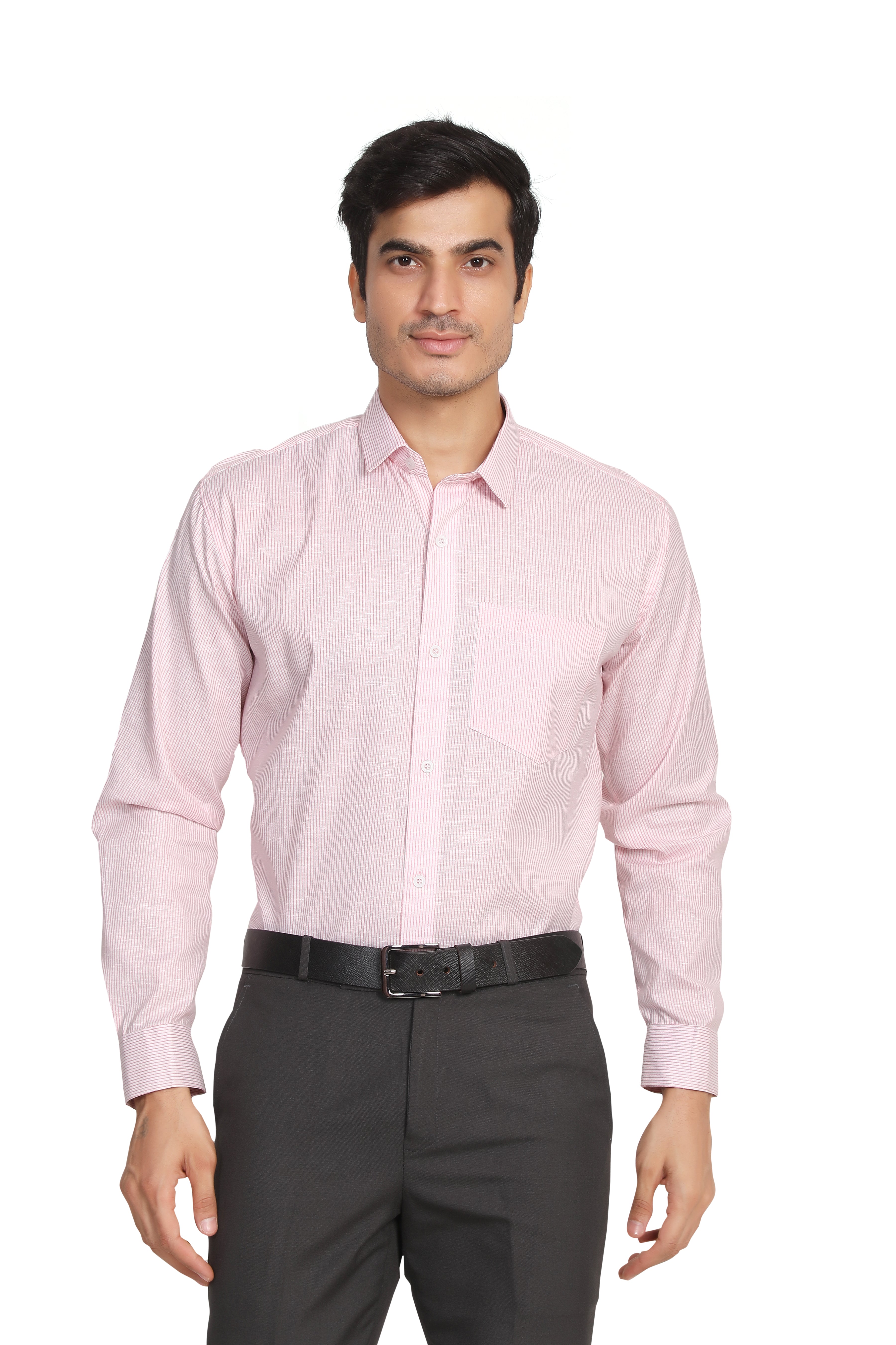 Men’s Light Pink & White Striped Full Sleeve Shirt