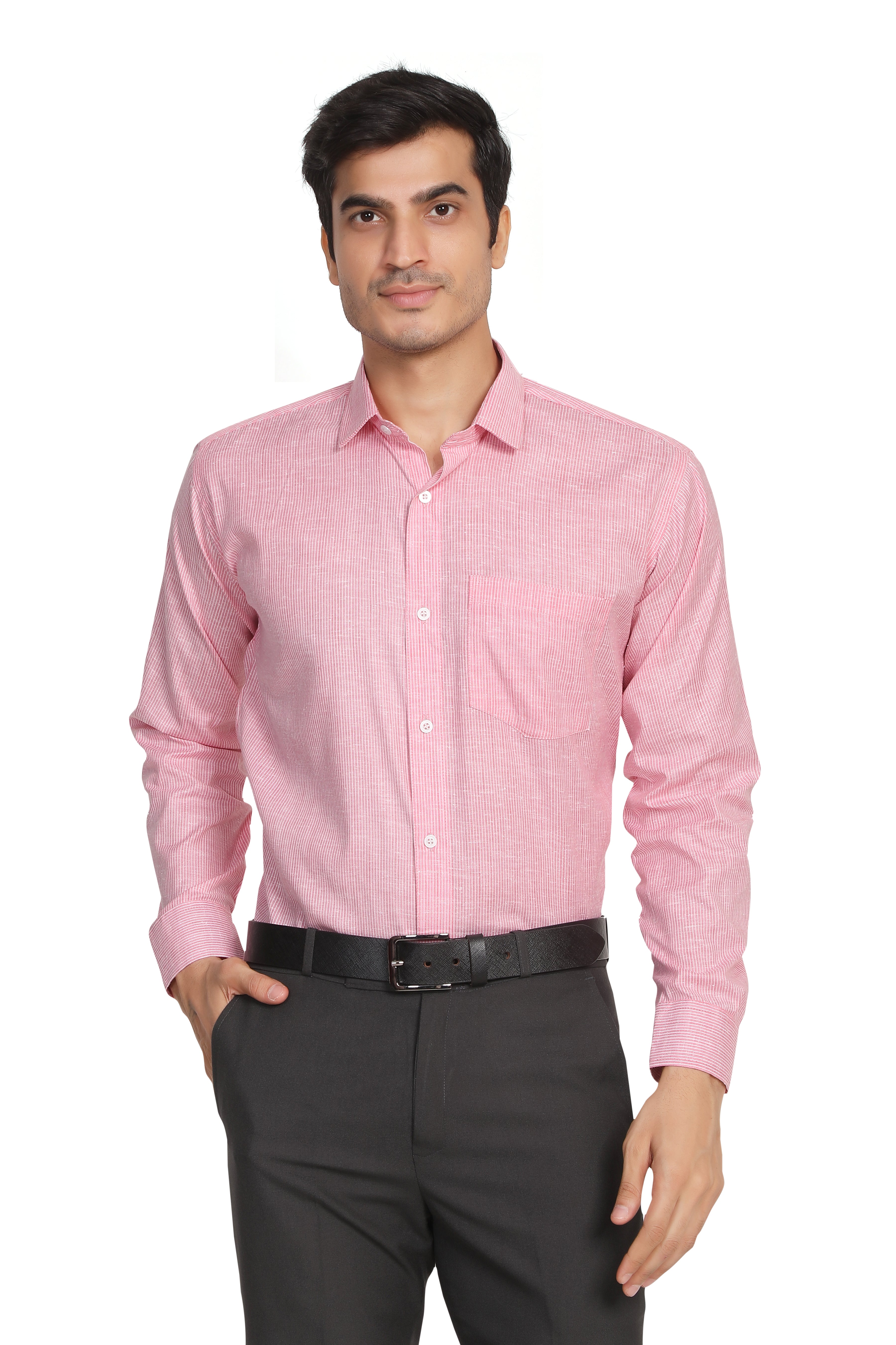 Men’s Pink & White Striped Full Sleeve Shirt