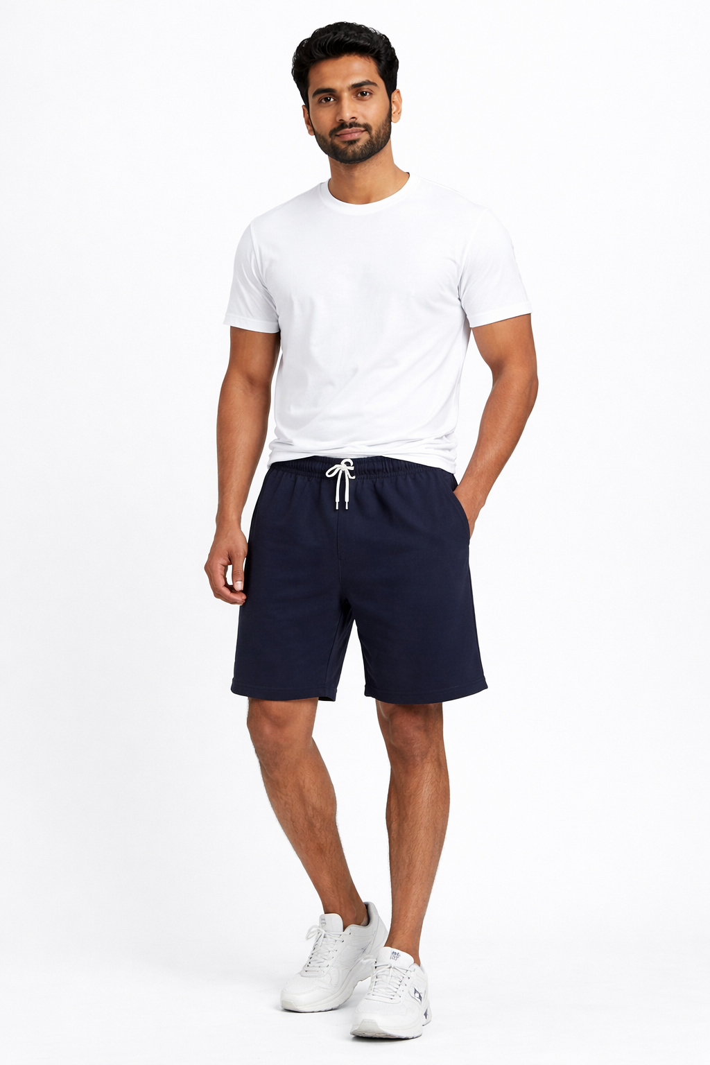 Men’s Navy Blue Cotton Sports Shorts with Drawstring Waist