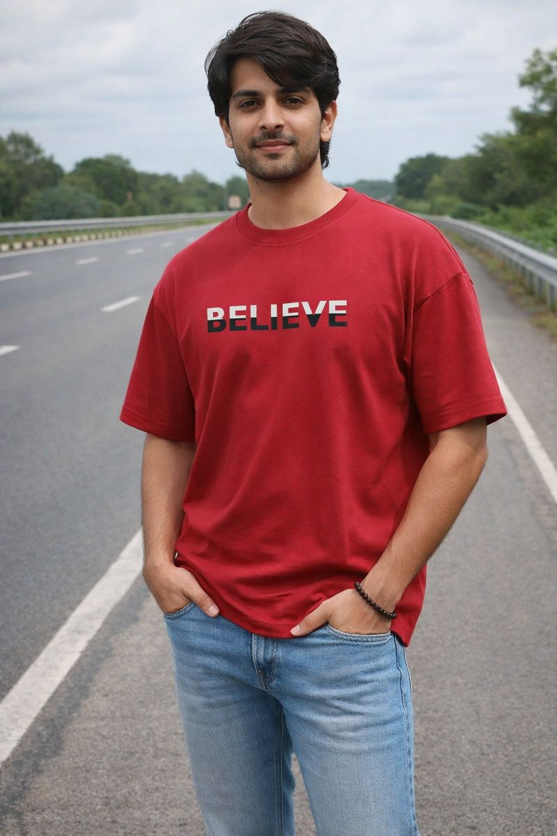 Men’s Red Drop Shoulder Oversized T-Shirt