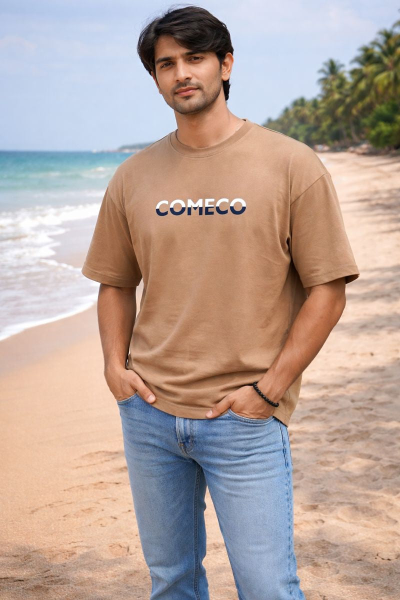 Men’s Cream Drop Shoulder Oversized T-Shirt