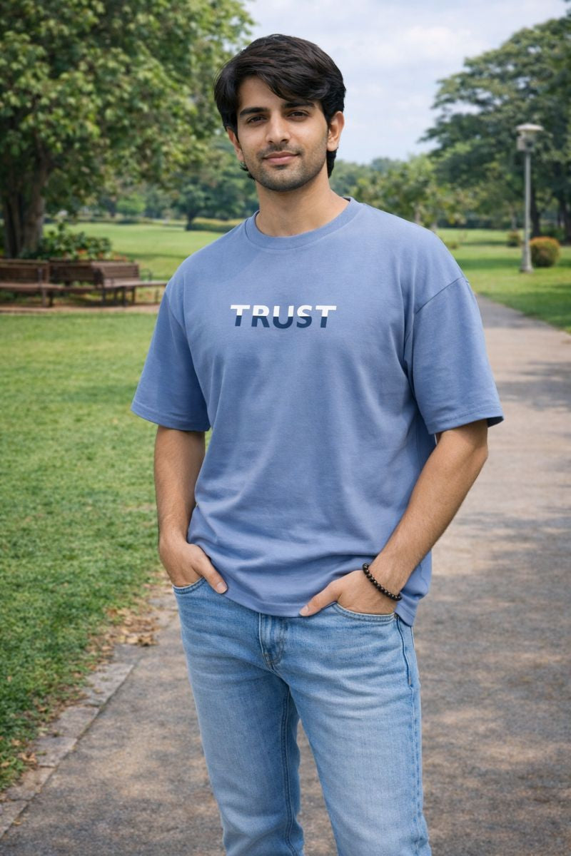 Men’s Blue Drop Shoulder Oversized T-Shirt