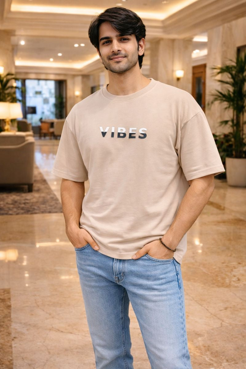 Men’s Beige Drop Shoulder Oversized T-Shirt