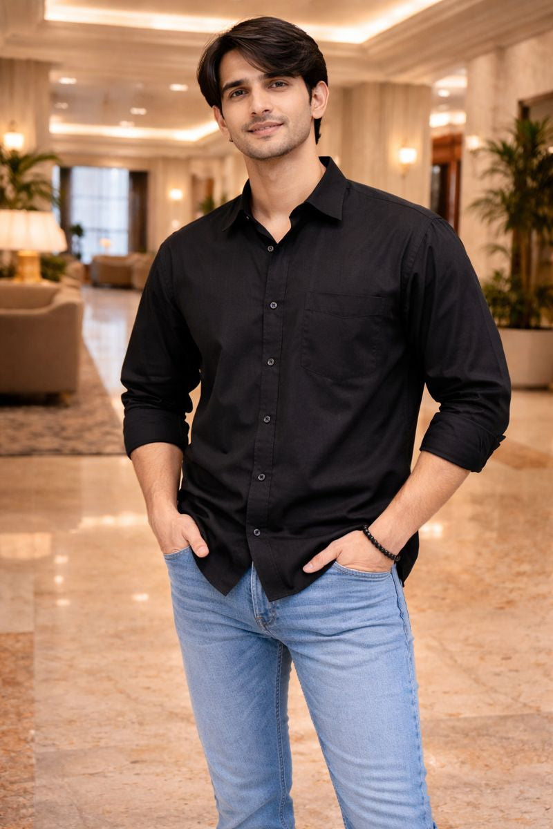 Men’s Black Full Sleeve Solid Casual Shirt