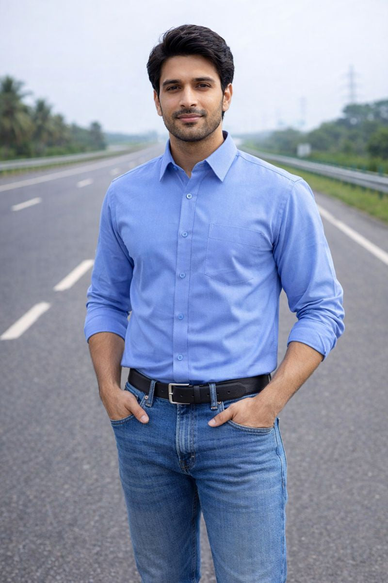 Men’s Dark Blue Full Sleeve Solid Casual Shirt