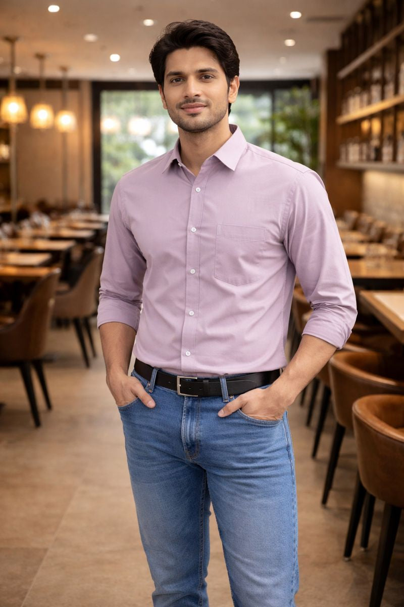 Men’s Light Pink Full Sleeve Solid Casual Shirt