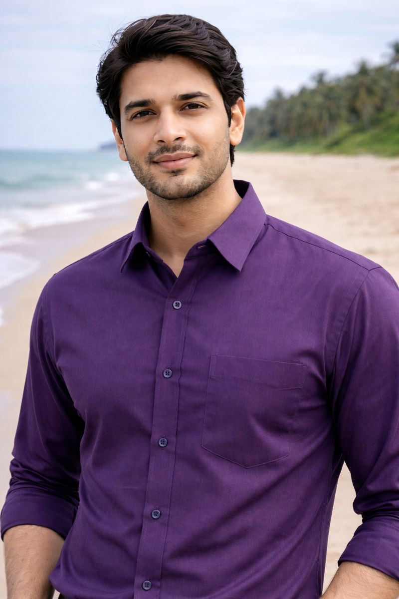 Men’s Maroon Full Sleeve Solid Casual Shirt