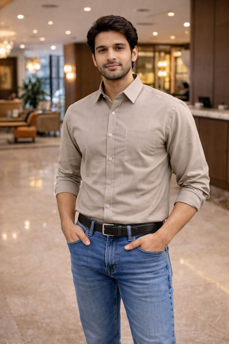 Men’s Caramel Full Sleeve Solid Casual Shirt