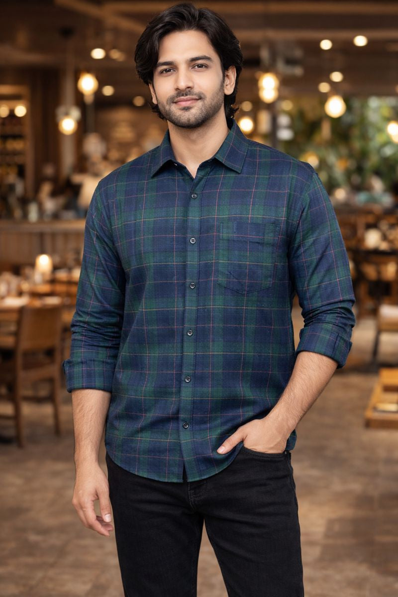Men’s Green & Red Checked Full Sleeve Shirt