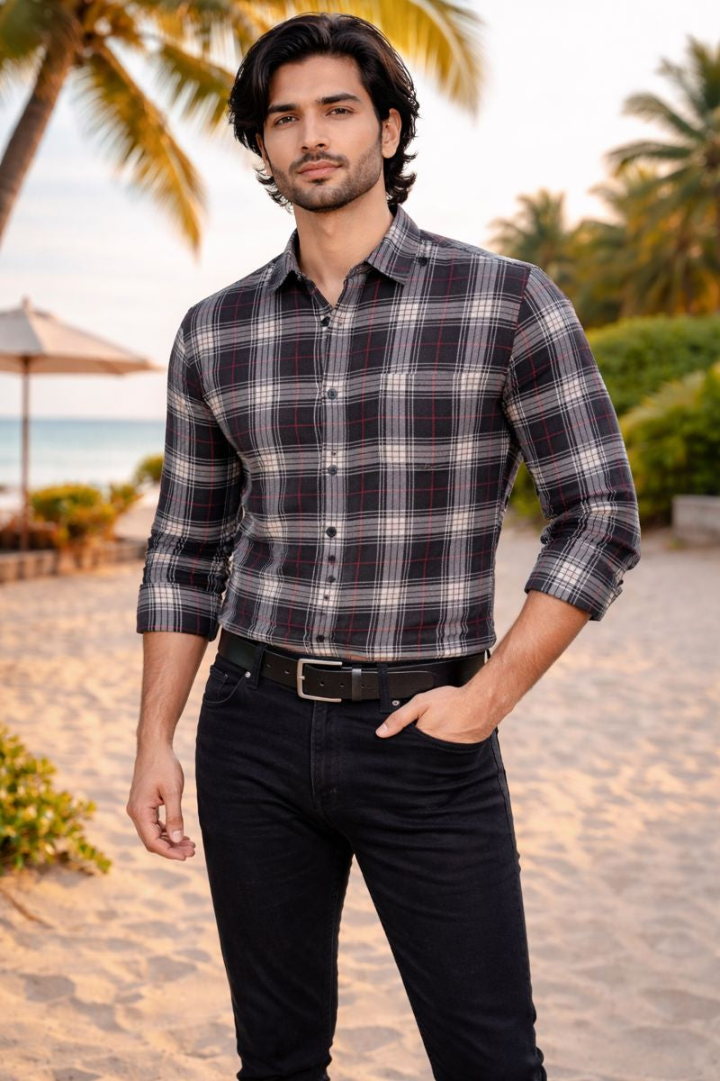 Men’s Black & Red Checked Full Sleeve Shirt