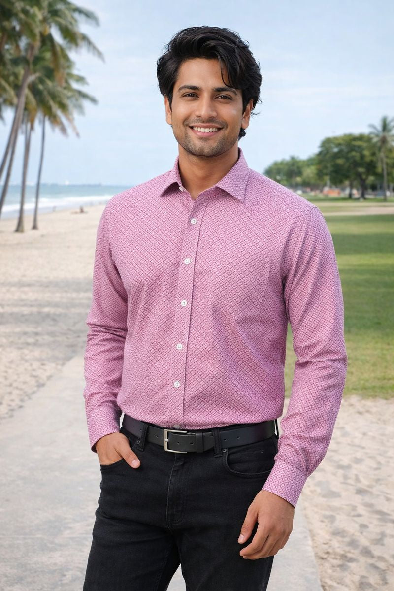 Men’s Pink Full Sleeve Printed Shirt with Pocket
