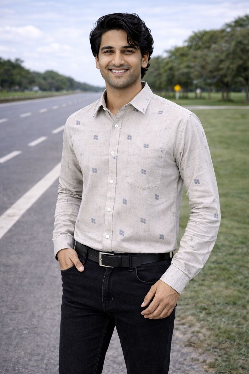 Men’s Light Purple Full Sleeve Printed Shirt with Pocket