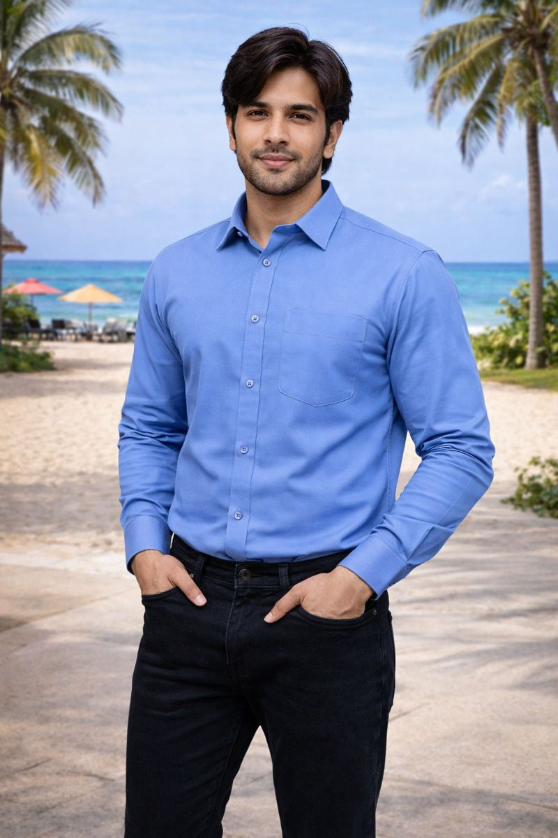 Men’s Blue Full Sleeve Solid Casual Shirt