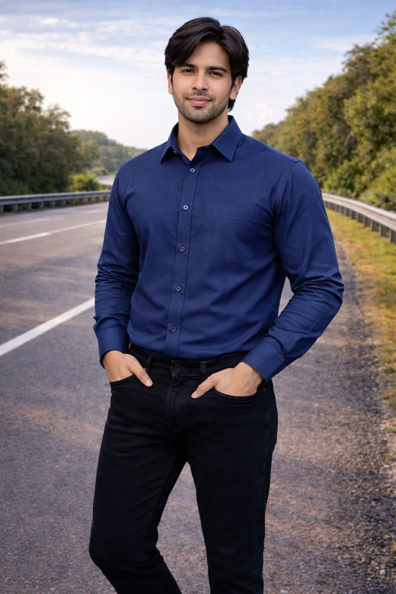 Men’s Dark Navy Full Sleeve Solid Casual Shirt