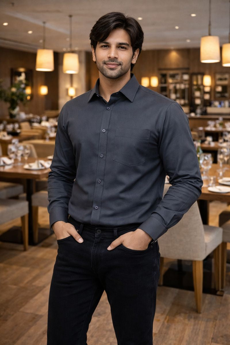 Men’s Light Navy Full Sleeve Solid Casual Shirt