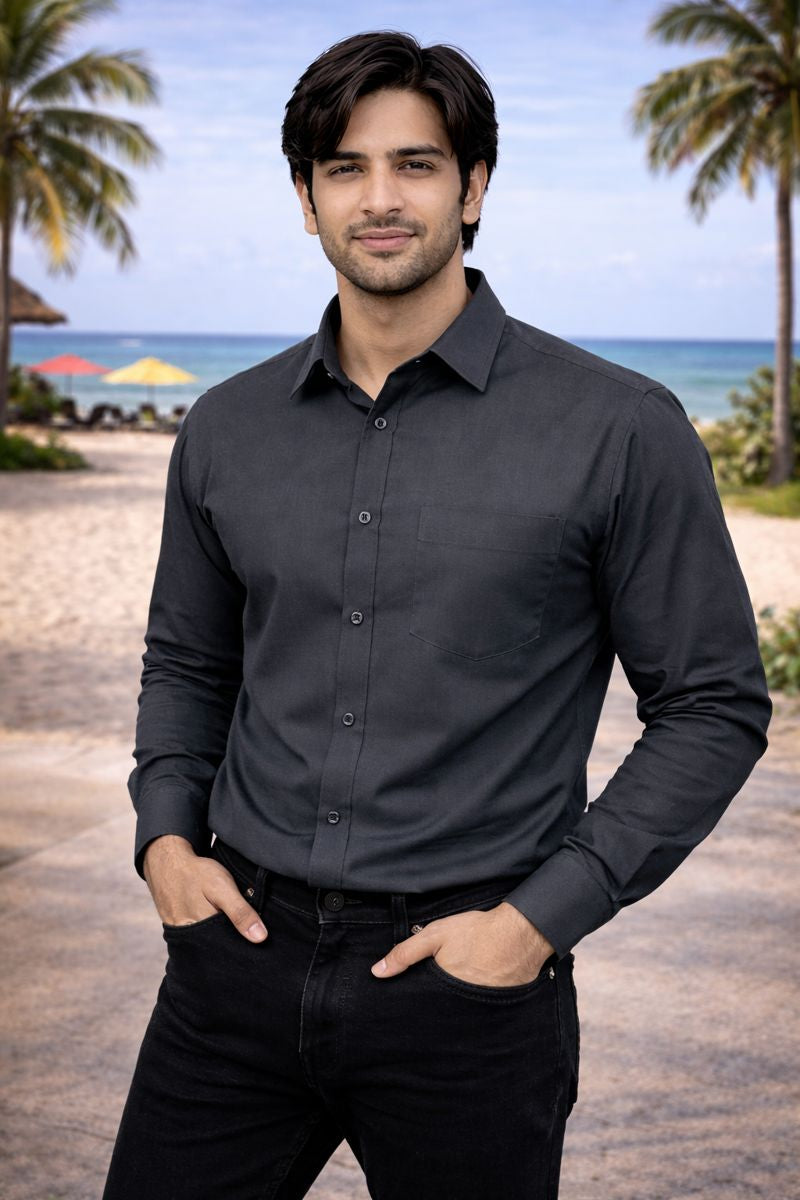 Men’s Gray Full Sleeve Solid Casual Shirt