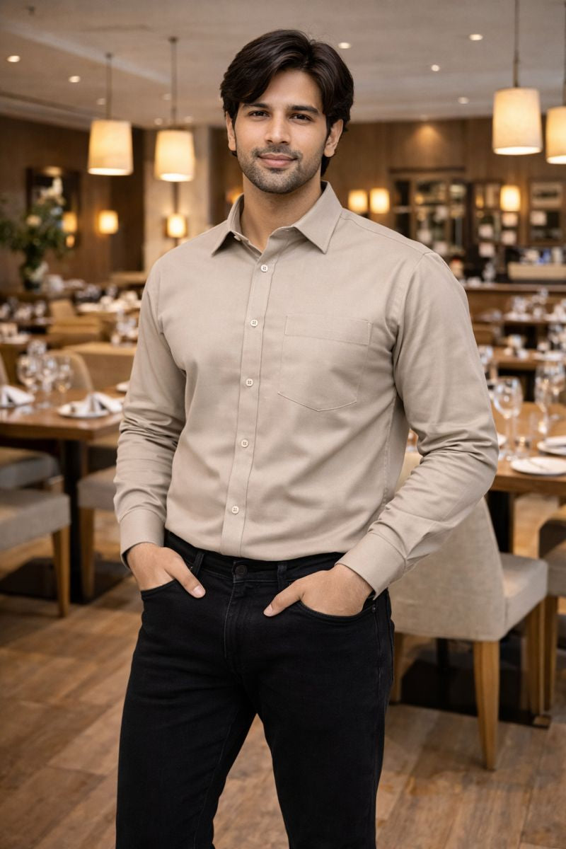 Men’s Peach Full Sleeve Solid Casual Shirt