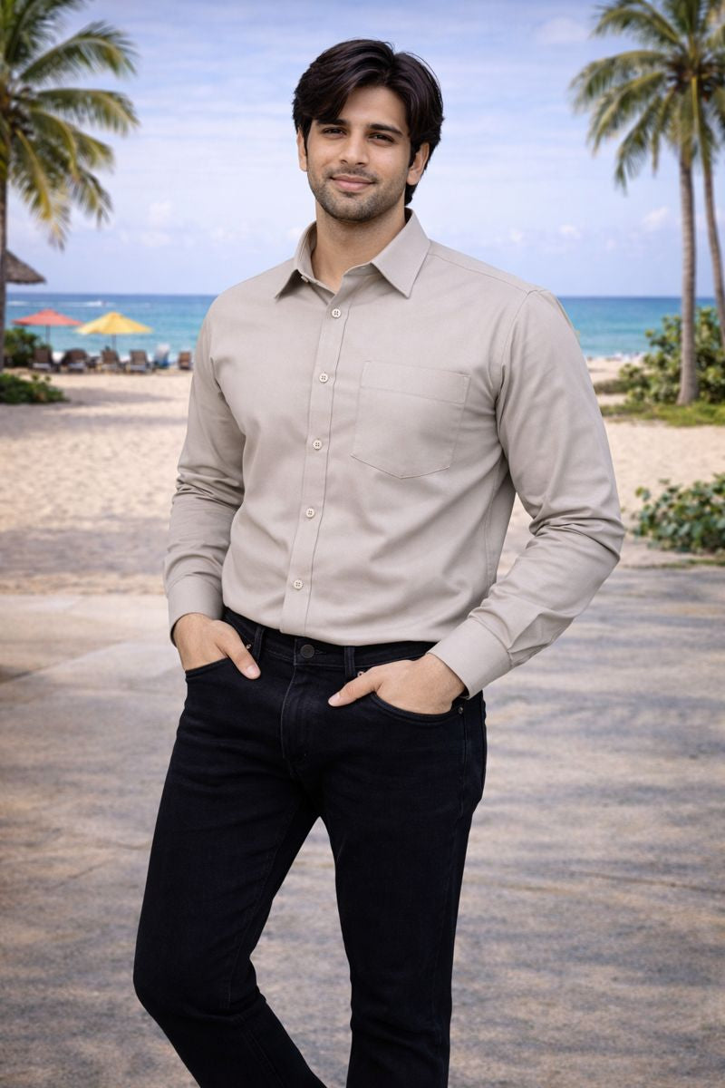 Men’s Light Pink Full Sleeve Solid Casual Shirt