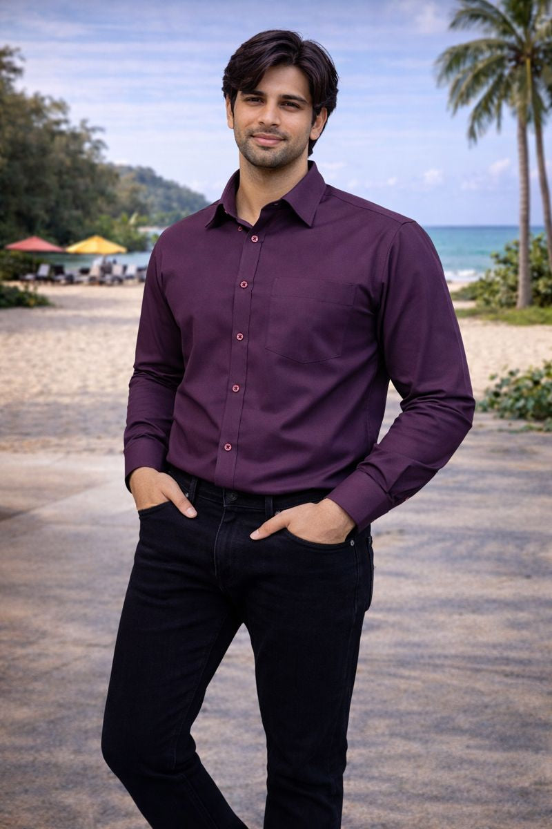 Men’s Light Purple Full Sleeve Solid Casual Shirt