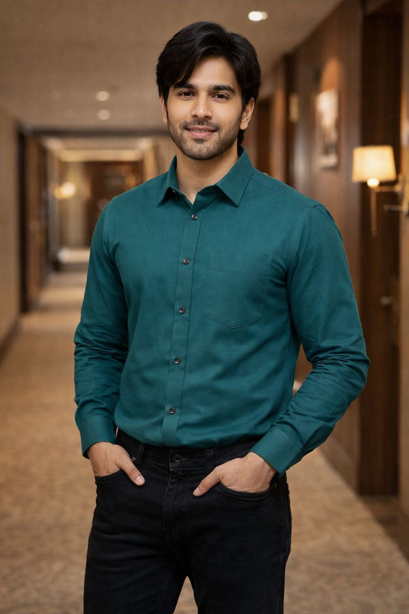 Men’s Dark Green Full Sleeve Solid Casual Shirt