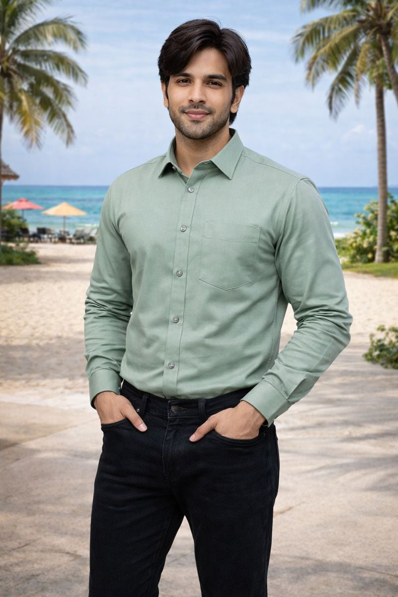 Men’s Light Green Full Sleeve Solid Casual Shirt