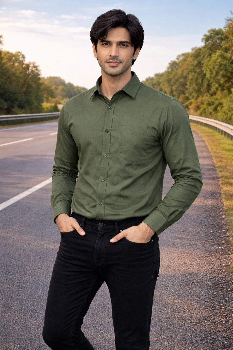 Men’s Green Full Sleeve Solid Casual Shirt