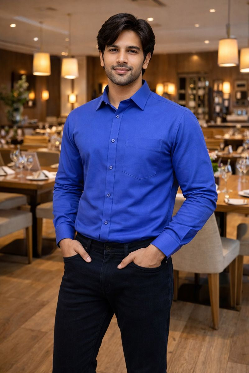 Men’s Dark Blue Full Sleeve Solid Casual Shirt