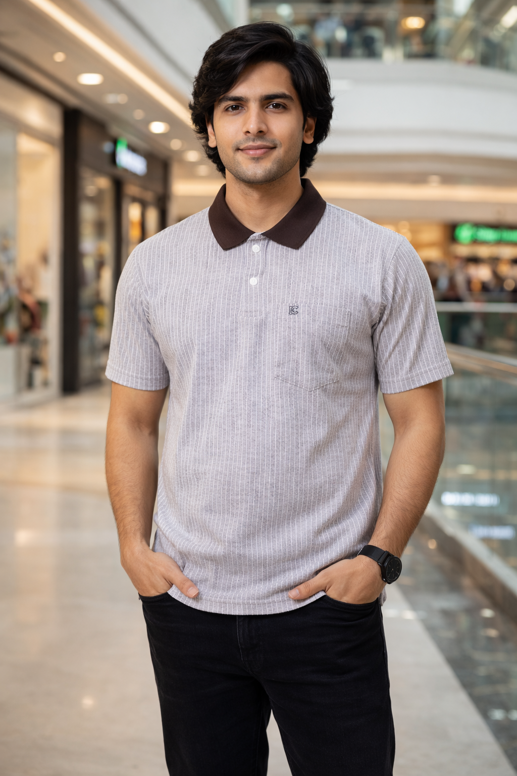 Men’s Brown & Light Brown Striped Polo T-Shirt – Half Sleeve Cotton Casual Wear