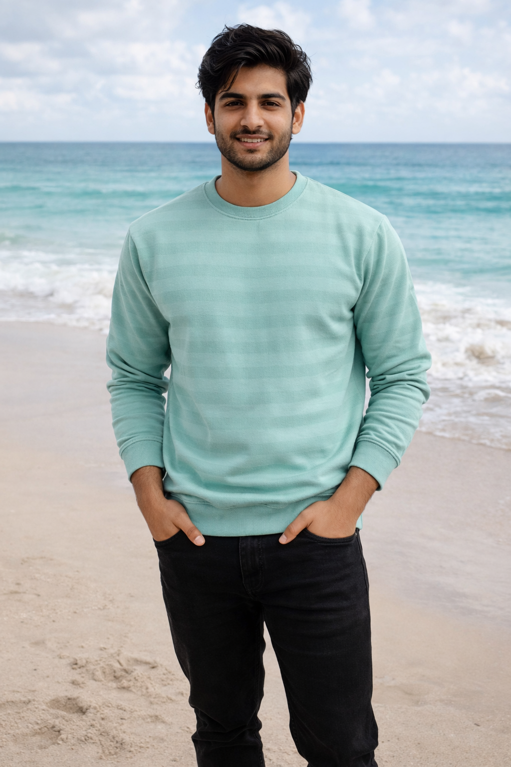 Men’s Light Green Full Sleeve T-Shirt | Premium Cotton Casual Wear