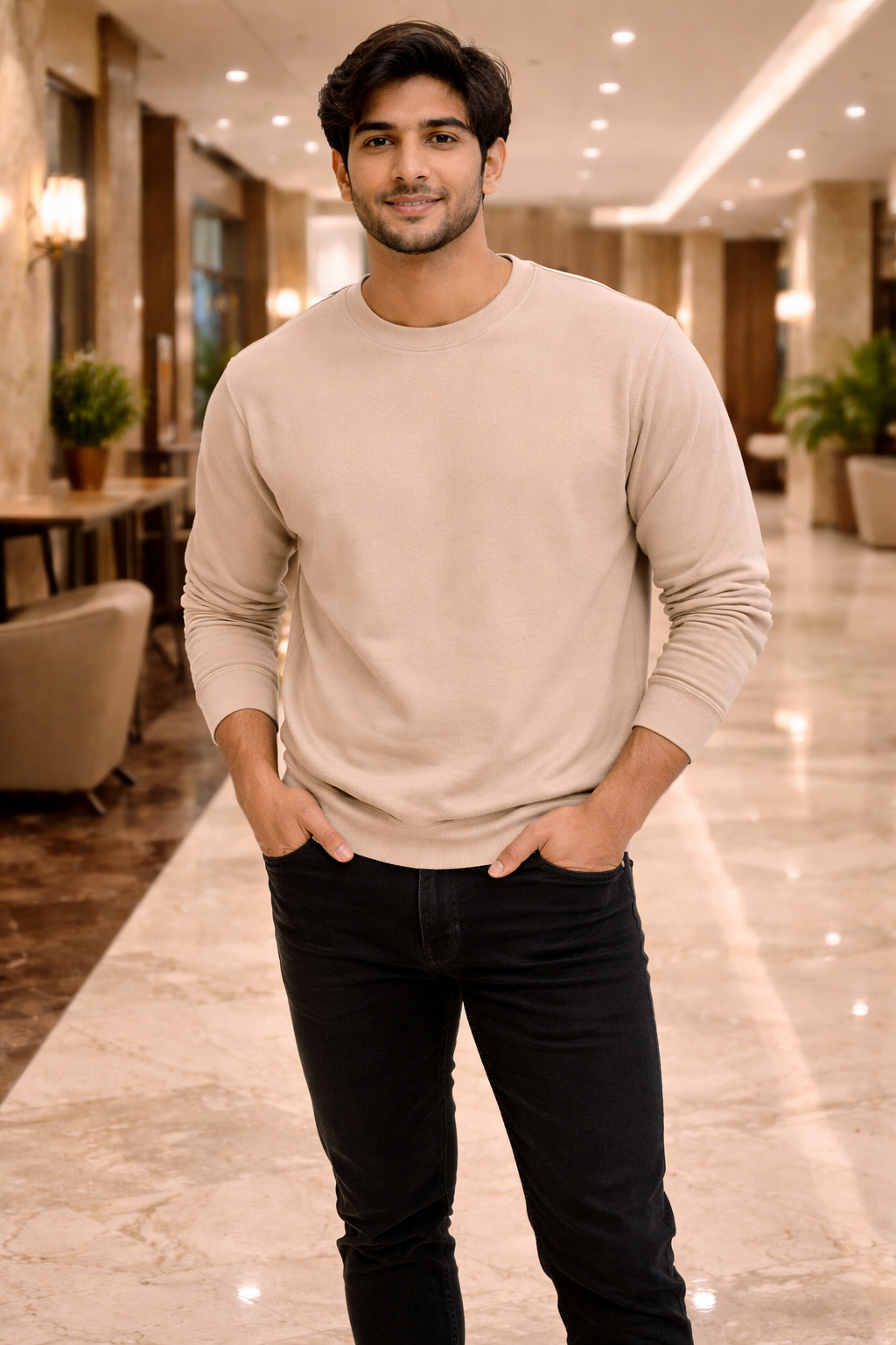 Men’s Cream Full Sleeve T-Shirt | Premium Cotton Casual Wear