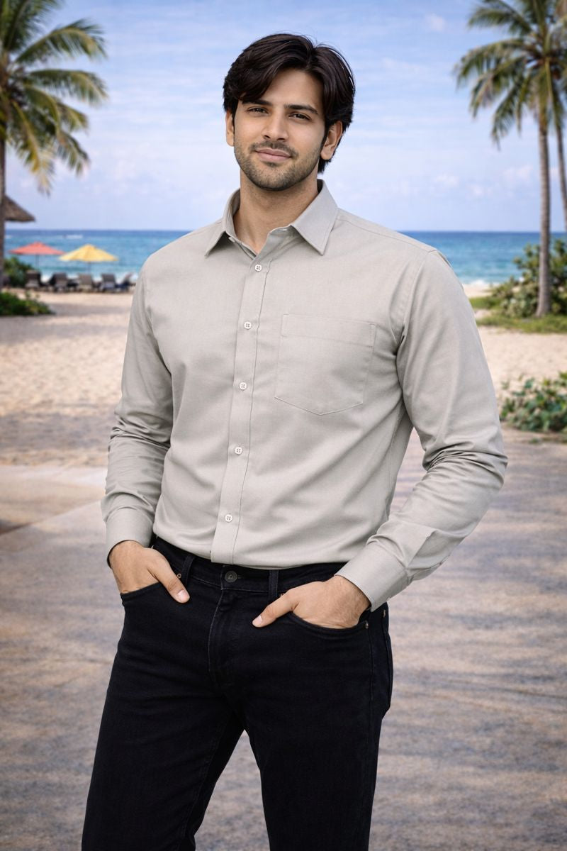 Men’s Beige Full Sleeve Solid Casual Shirt