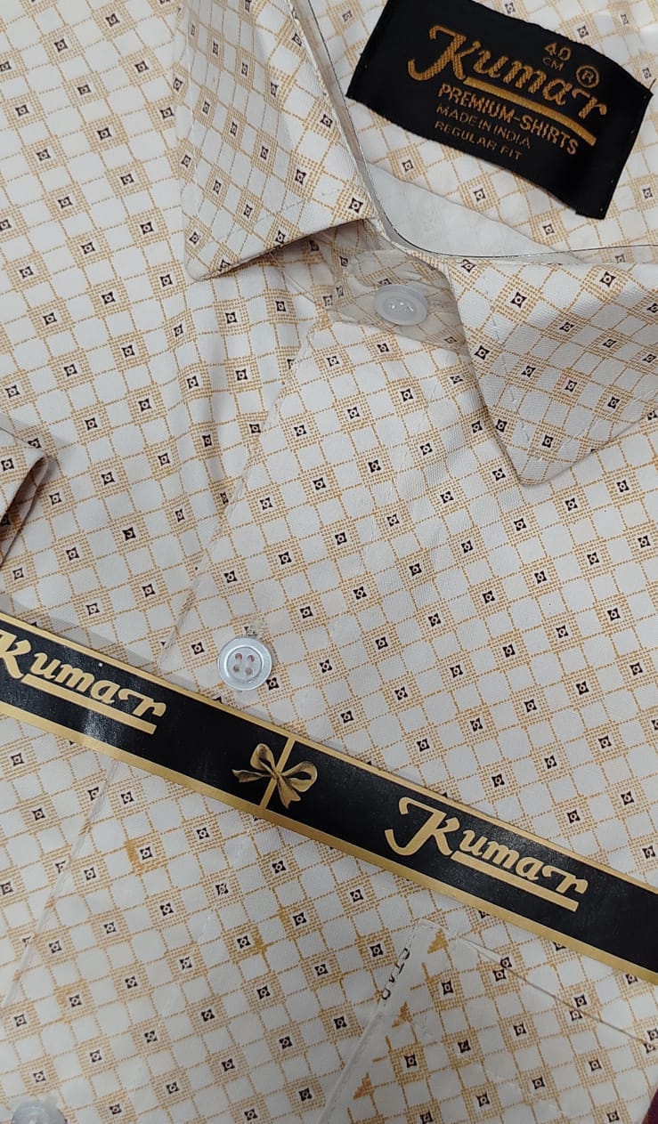 Men Cream Printed Full Sleeve Shirt