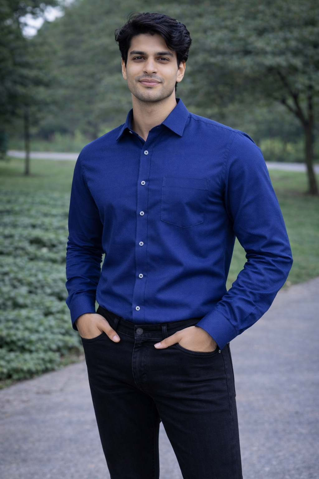Men Dark Blue Full Sleeve Shirt
