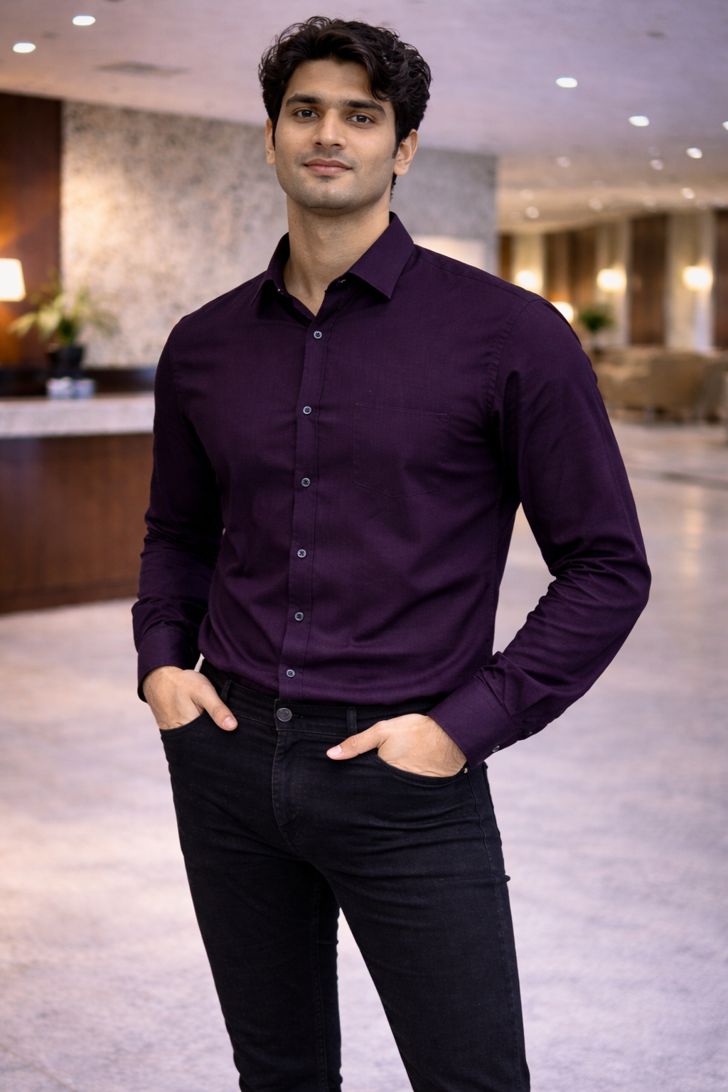 Men Dark Purple Full Sleeve Shirt