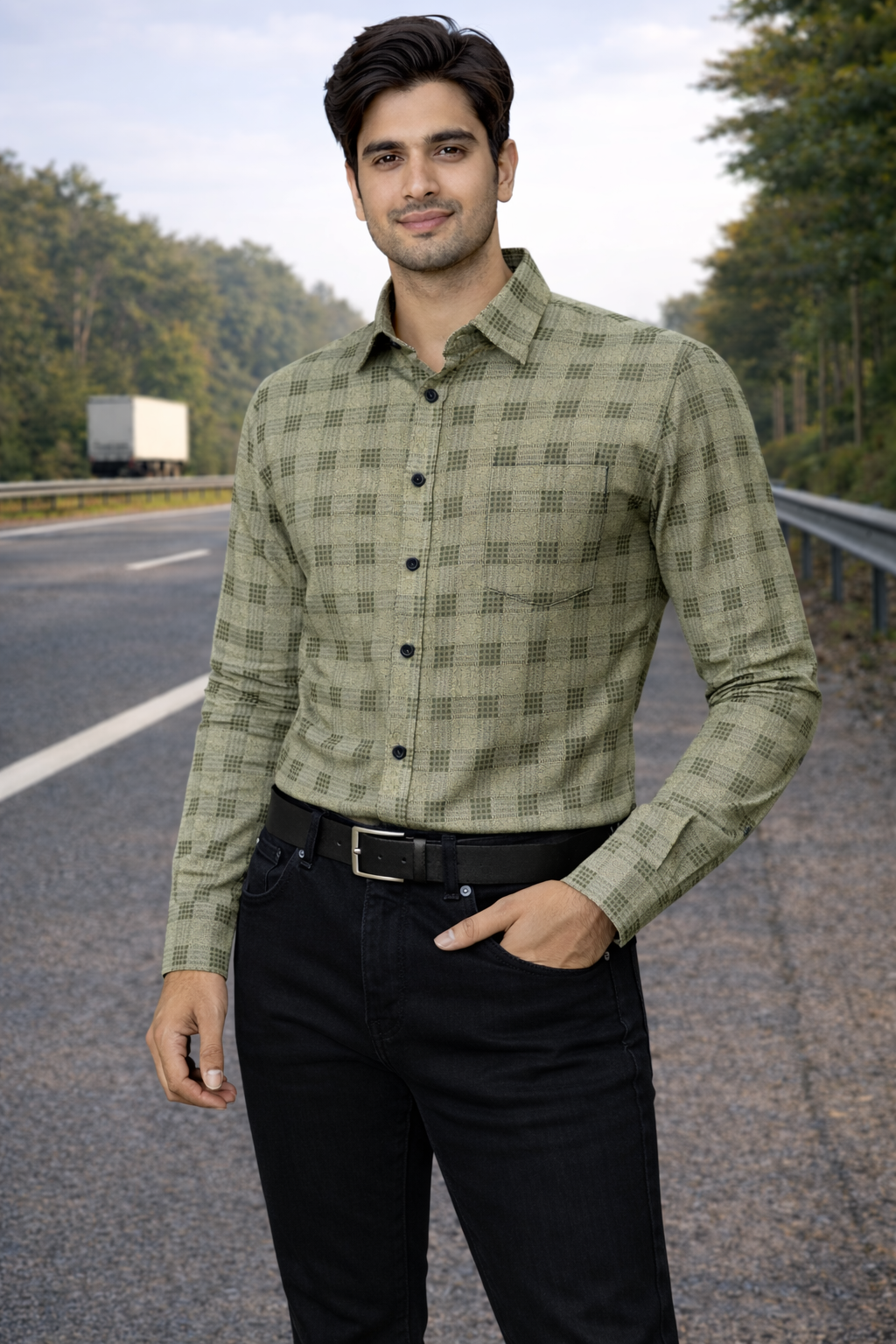 Men Green Printed Full Sleeve Shirt