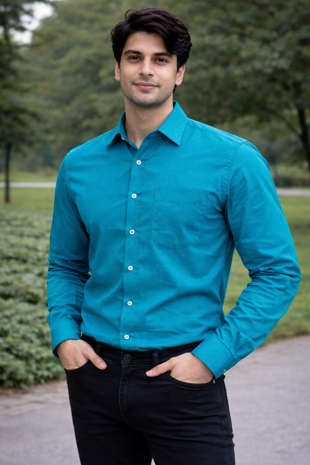 Men Greenish Blue Full Sleeve Shirt