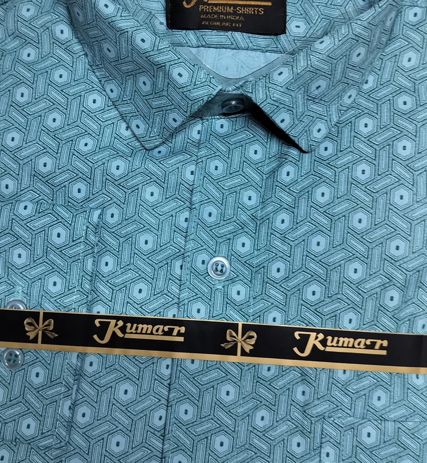 Men Greenish Blue Printed Full Sleeve Shirt