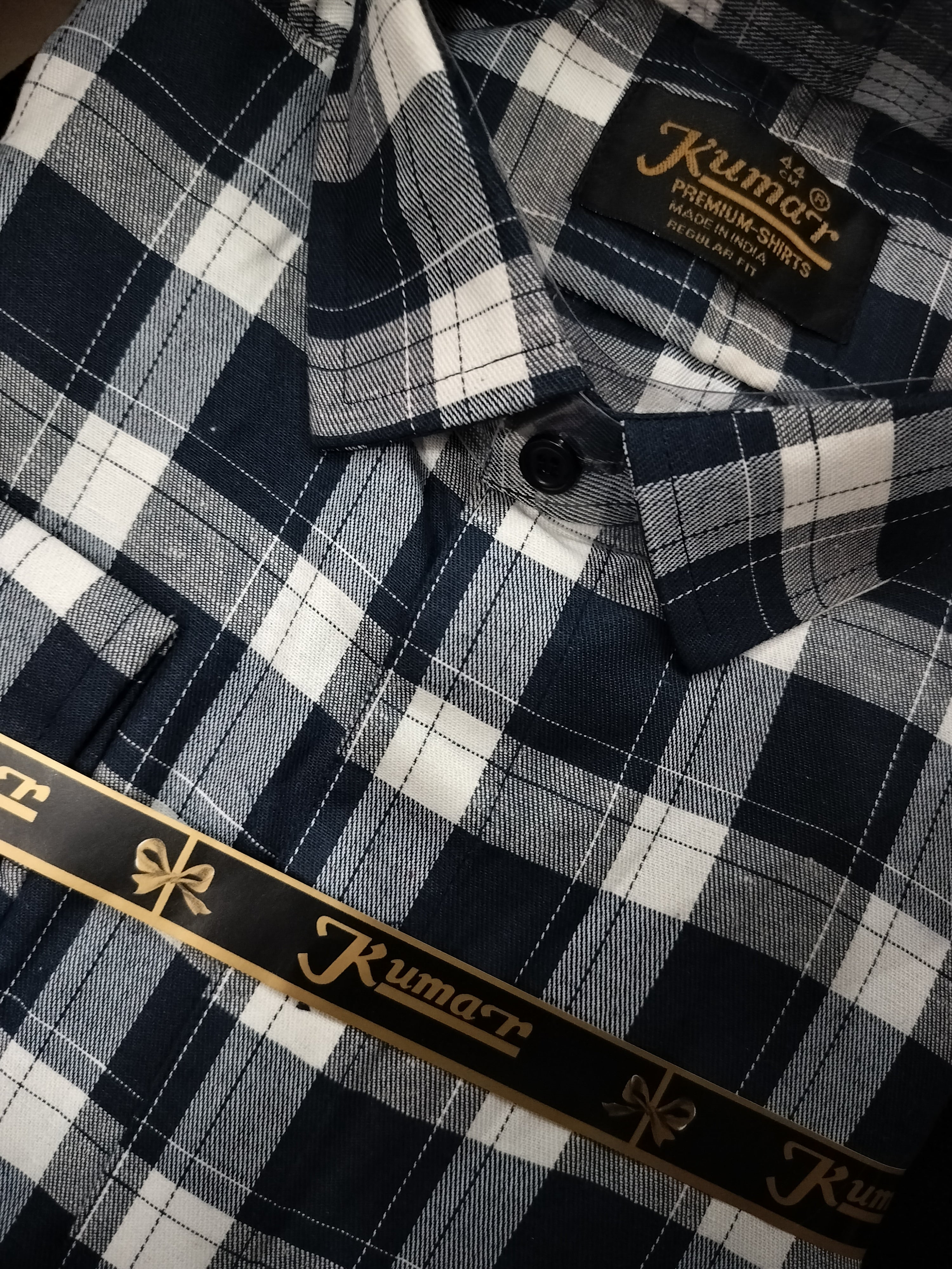 Men’s White & Navy Checked Full Sleeve Shirt