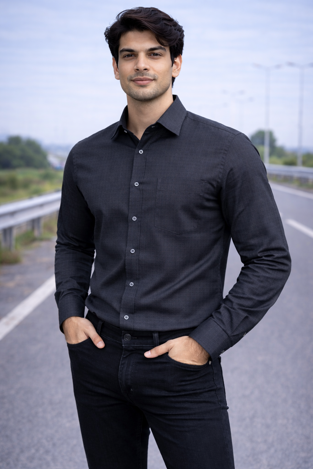 Men Light Black Full Sleeve Shirt