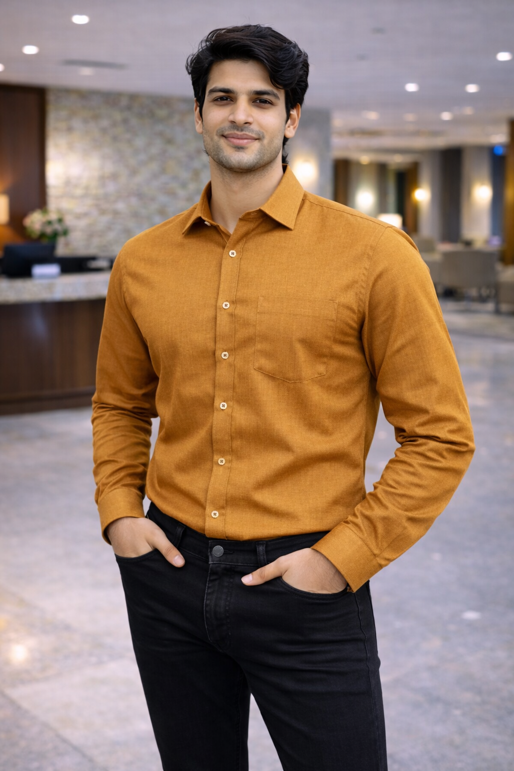Men Light Brown Full Sleeve Shirt