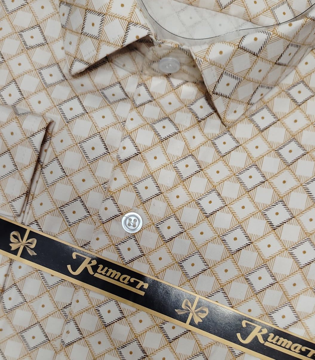 Men Light Cream Printed Full Sleeve Shirt