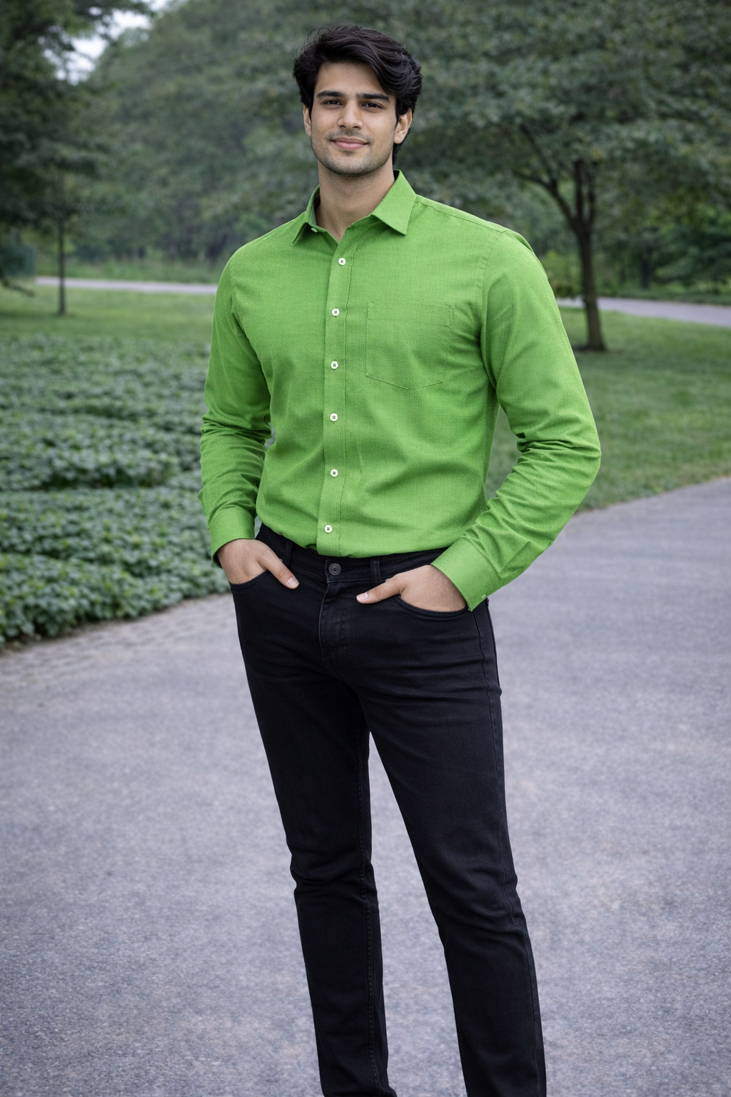 Men Light Green Full Sleeve Shirt