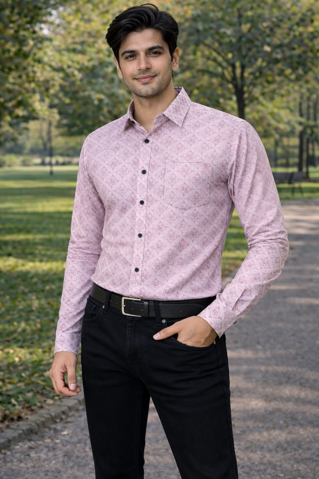 Men Maroon & White Printed Full Sleeve Shirt