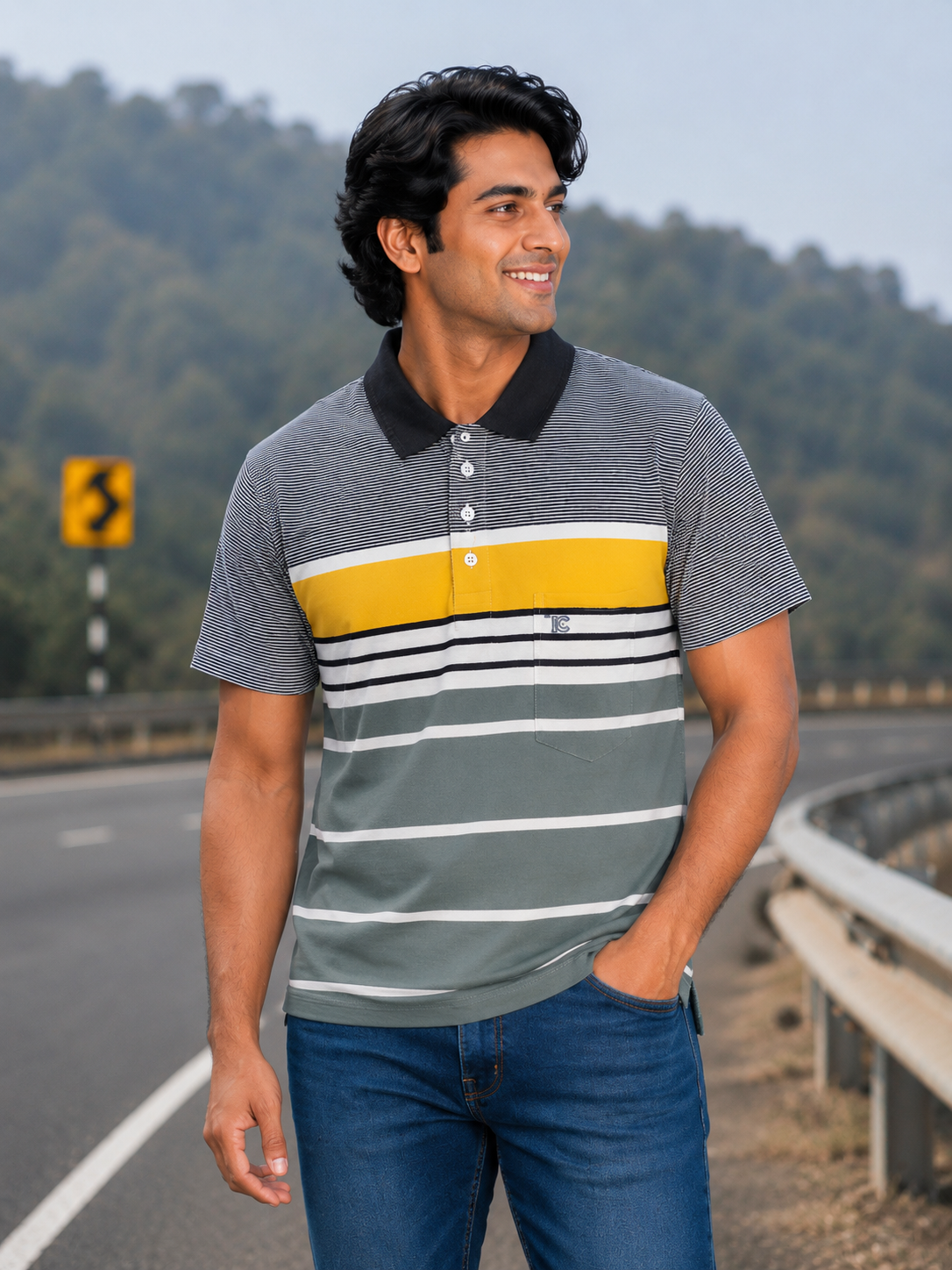 Men’s Black & Yellow Polo T-Shirt – Half Sleeve Cotton Casual Wear