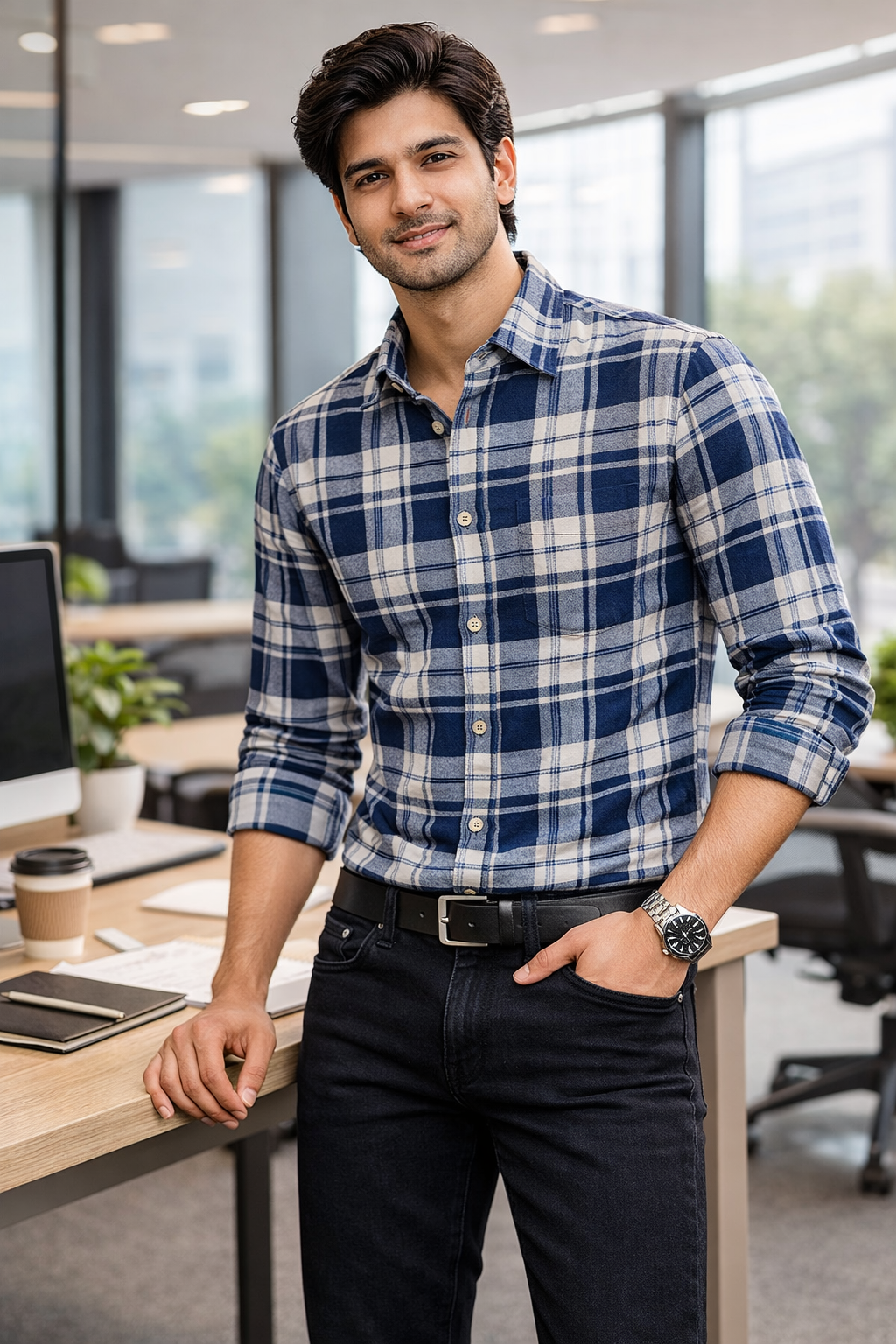 Men’s Premium Cotton Casual Check Shirt