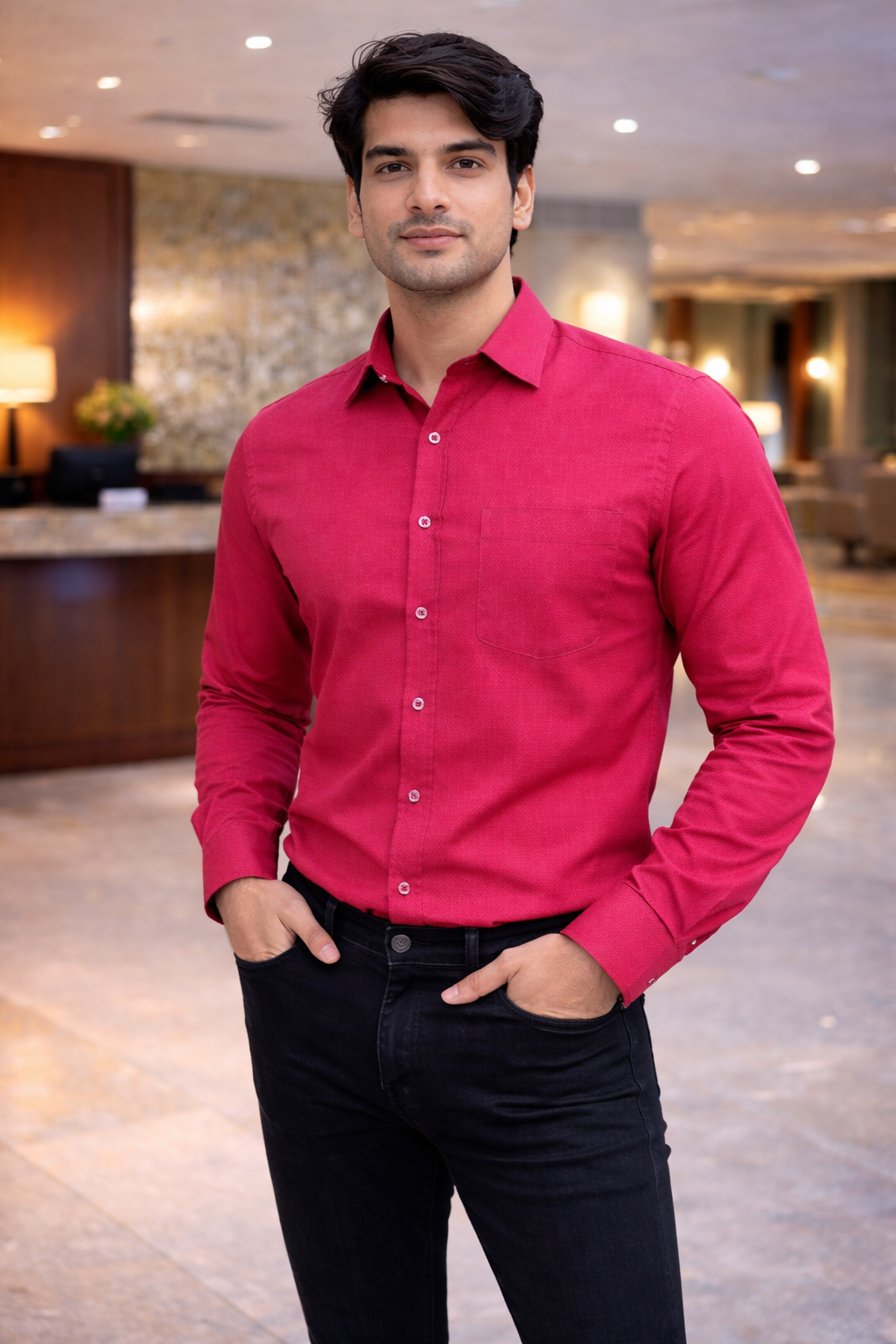 Men Pink Full Sleeve Shirt